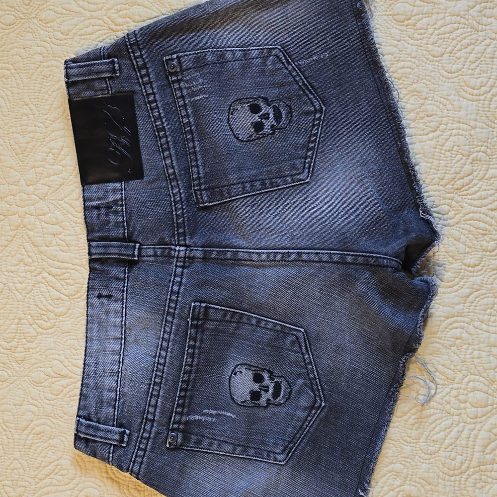 Women's Black Washed Denim Cutoff Shorts - Picture 2 of 7
